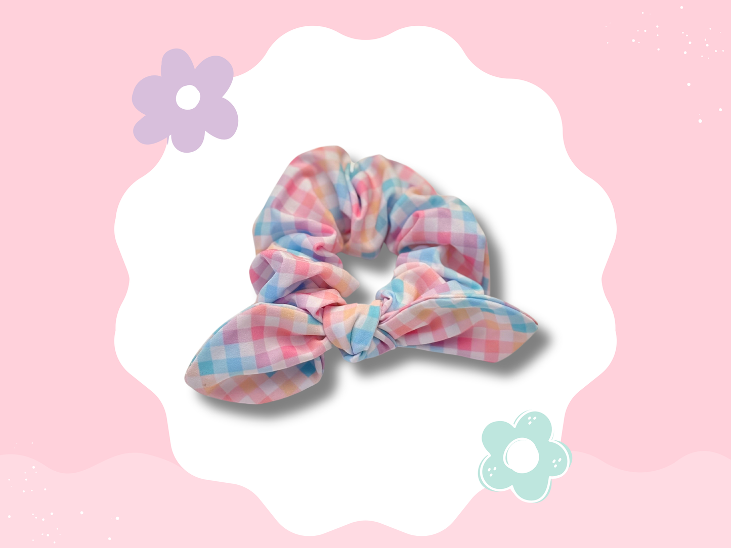Pastel Gingham Knotted Scrunchie