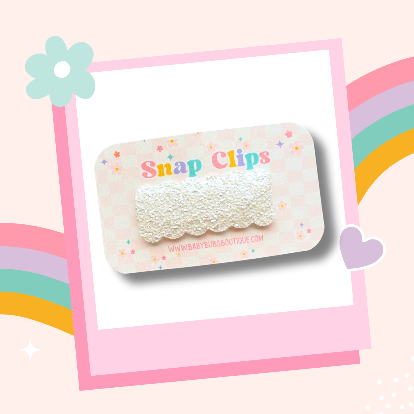 White Glitter Snap Clip